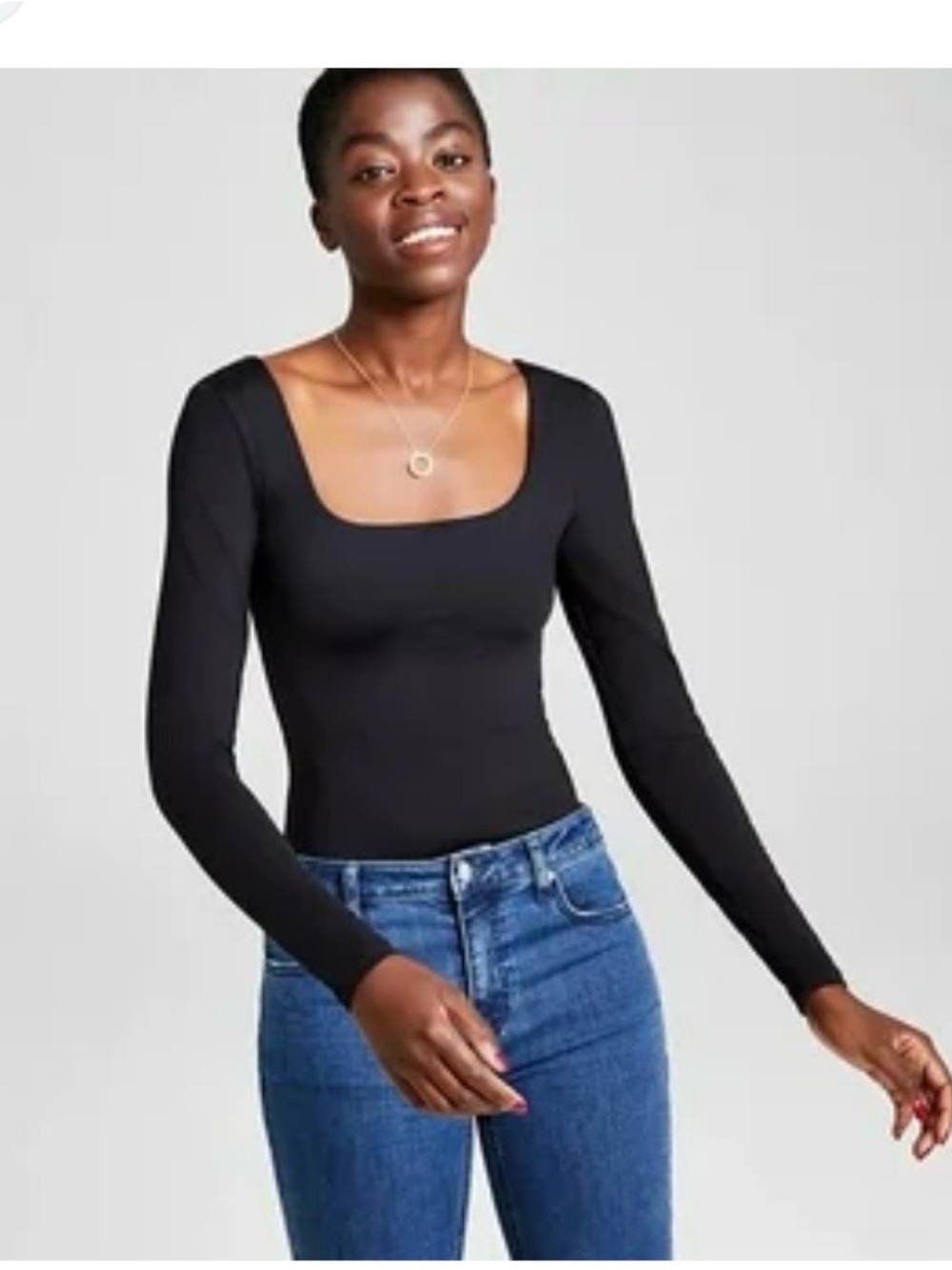 Free People Black Long-Sleeve Square-Neck Bodysuit NWT Small